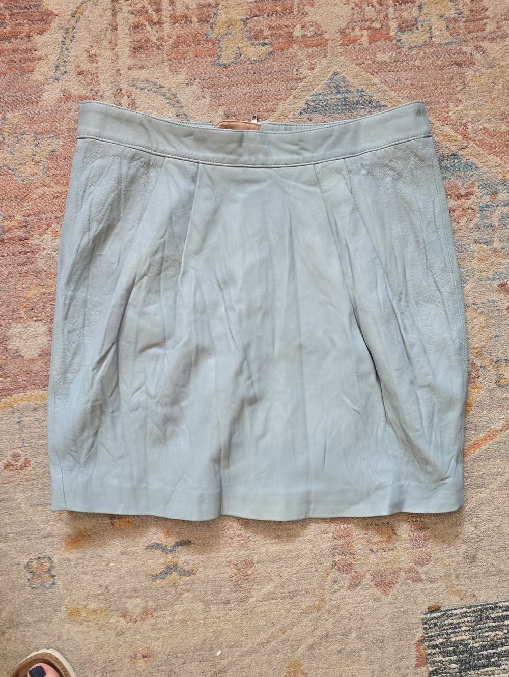Burning Torch Soft Gray Blue Leather Mini Skirt Silk Lined Small